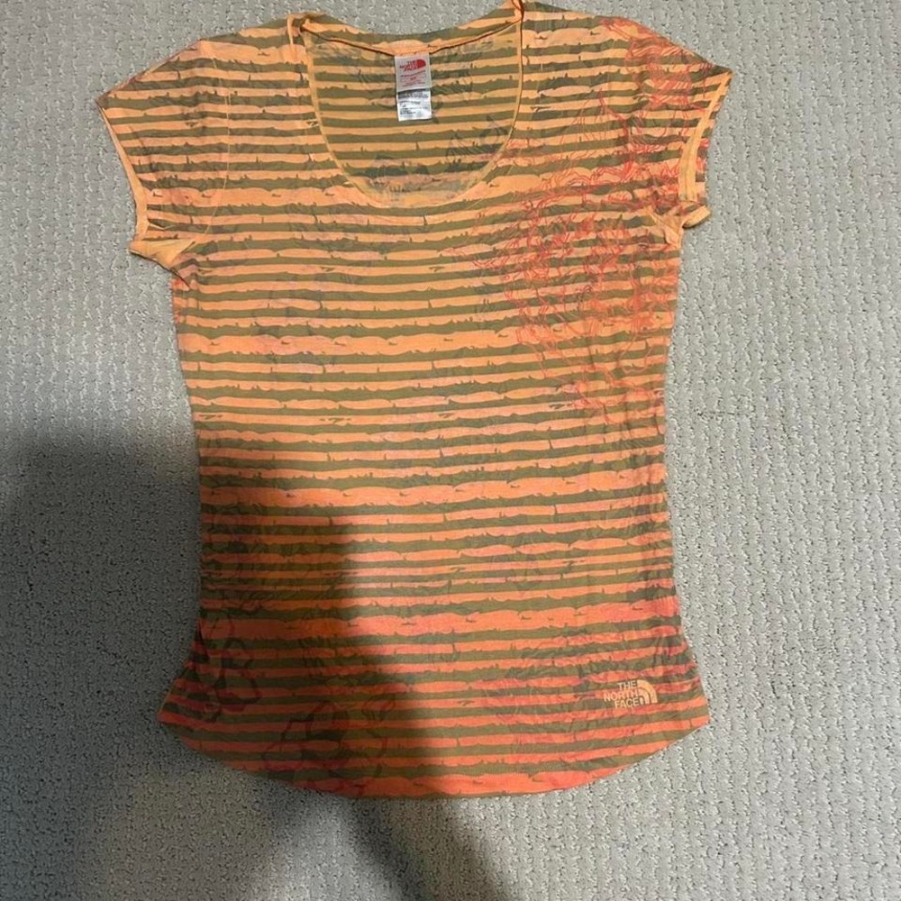 The North Face orange and black striped tee #